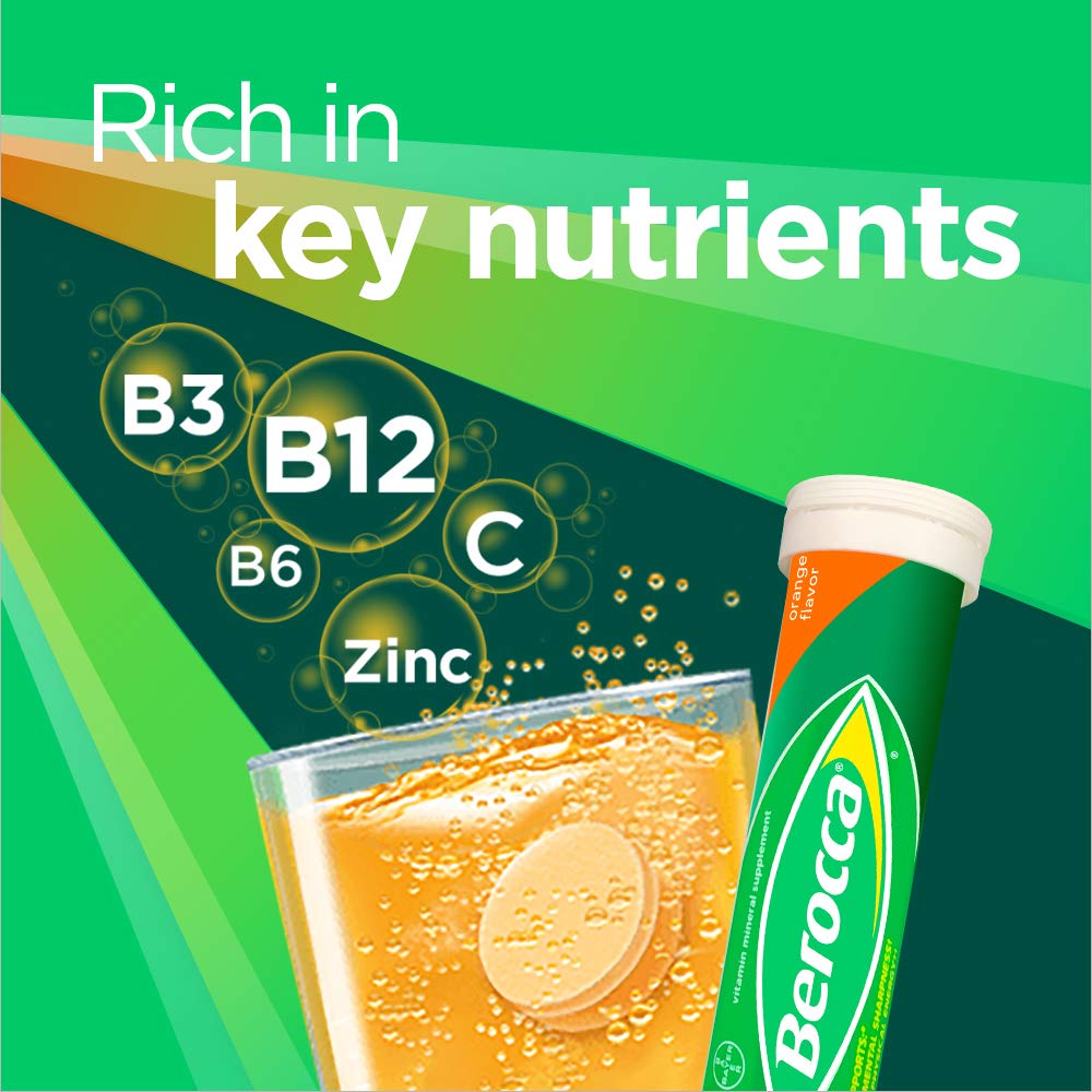 Berocca Energy Vitamin Supplement for Mental Sharpness and Physical Energy Support, Effervescent Tablets, 20 Count