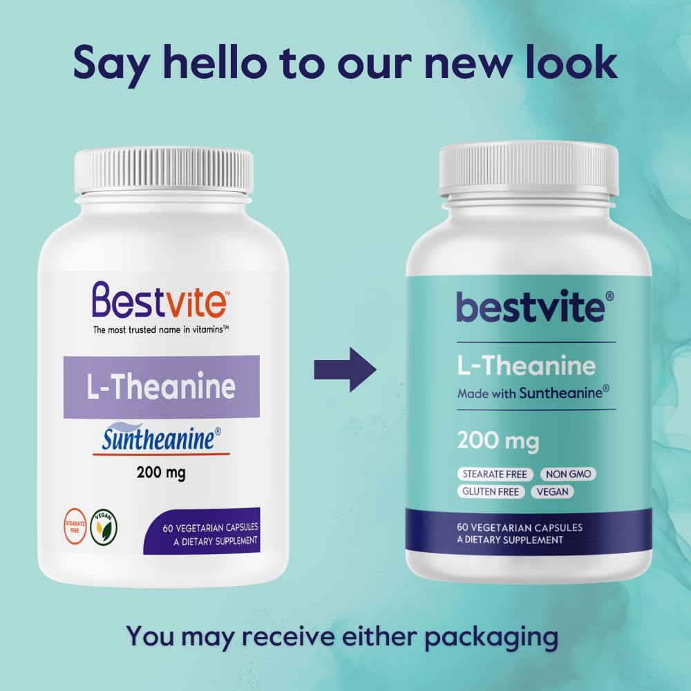 BESTVITE Suntheanine L-Theanine 200mg Double Strength Capsules, 120 Count