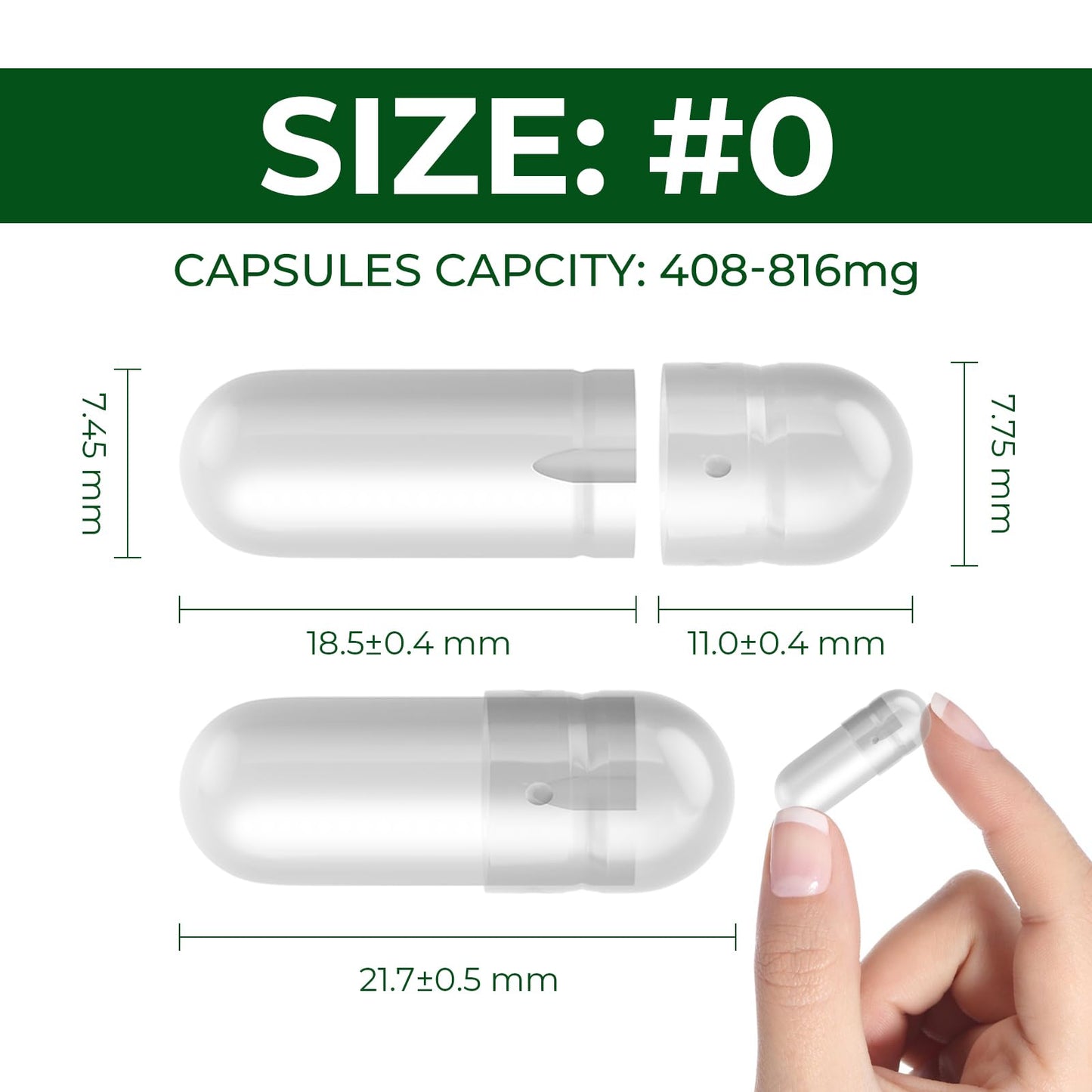 Angtai JN Vegan Size 0 Separated Capsules, Empty Pill Caps, Clear Capsule, 1000 Count
