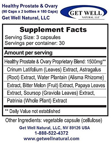 Get Well Natural, LLC Healthy Prostate and Ovary Concentrated Herbal Blend with Crinum Latifolium Capsules, 180 Capsules