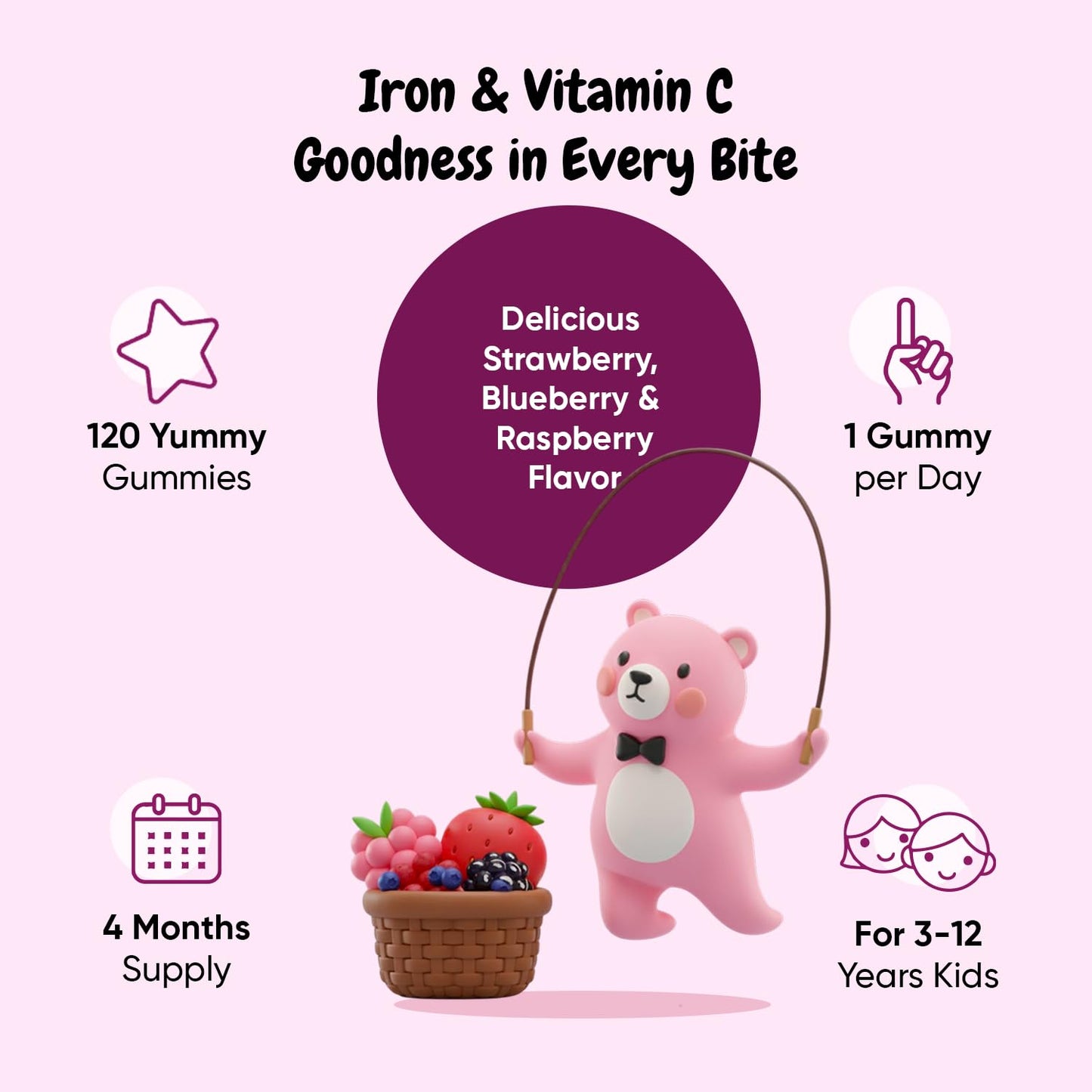 Maxmedix Kids Iron with Vitamin C Gummies 120 Count