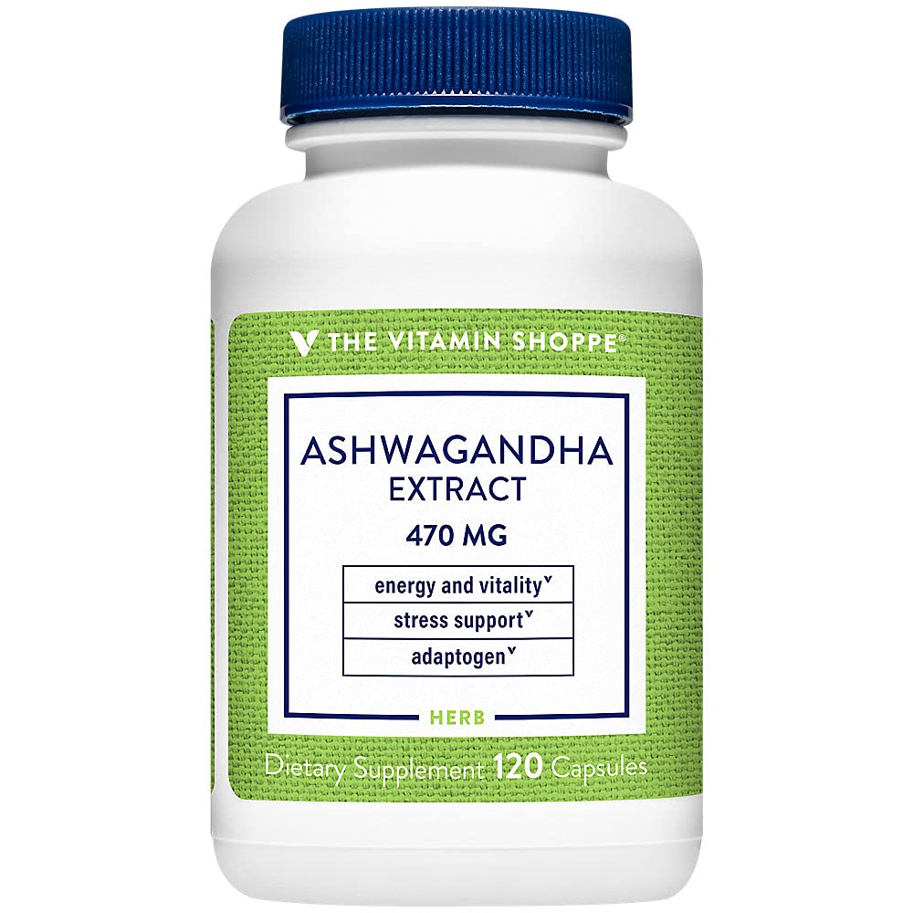 The Vitamin Shoppe Ashwagandha 470MG - Stress Support, Energy & Adaptogenic Wellness, Root Extract, 120 Vegetarian Capsules
