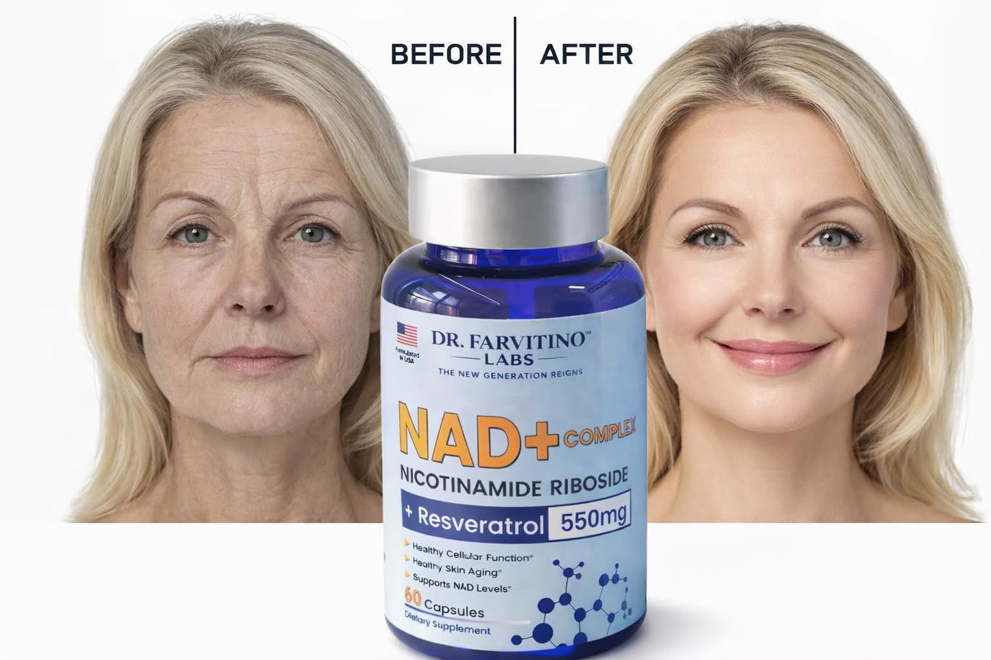 DR. FARVITINO LABS NAD+ Supplement 550mg NextGen Liposomal NAD+ + Trans-Resveratrol 60 Vegan Capsules