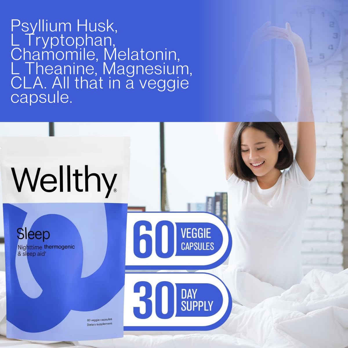 Wellthy Night Time Thermogenic Vitamin B6, Ashwagandha & Melatonin Capsules, 60 Capsules
