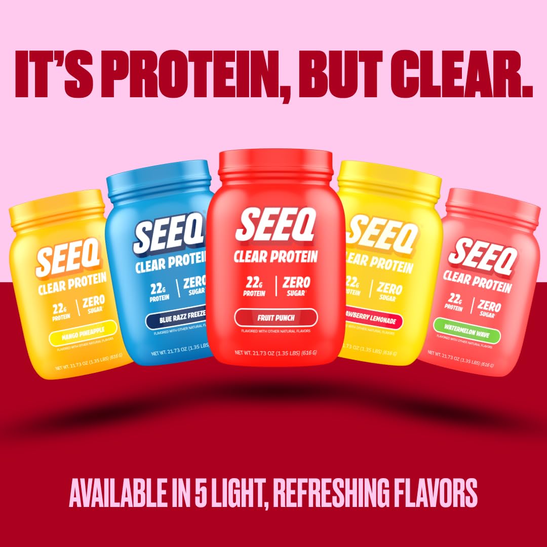 SEEQ Clear Protein Powder - Fruit Punch, 21.6g Protein per Serving, 22 Servings