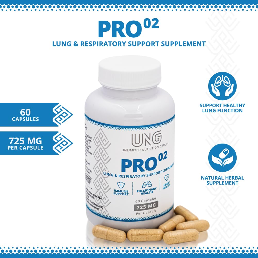 UNLIMITED NUTRITION GROUP UNG Pro-O2 Lung & Respiratory Support Supplement 725 MG 60 Capsules
