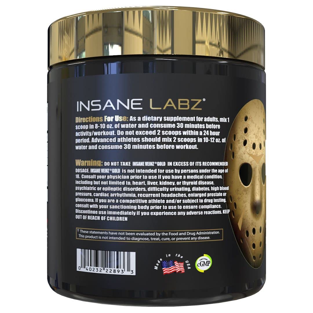 Insane Labz Psychotic Gold and Insane Veinz Gold Pre Workout Nitric Oxide Booster Stack Powder 13.1 Ounce