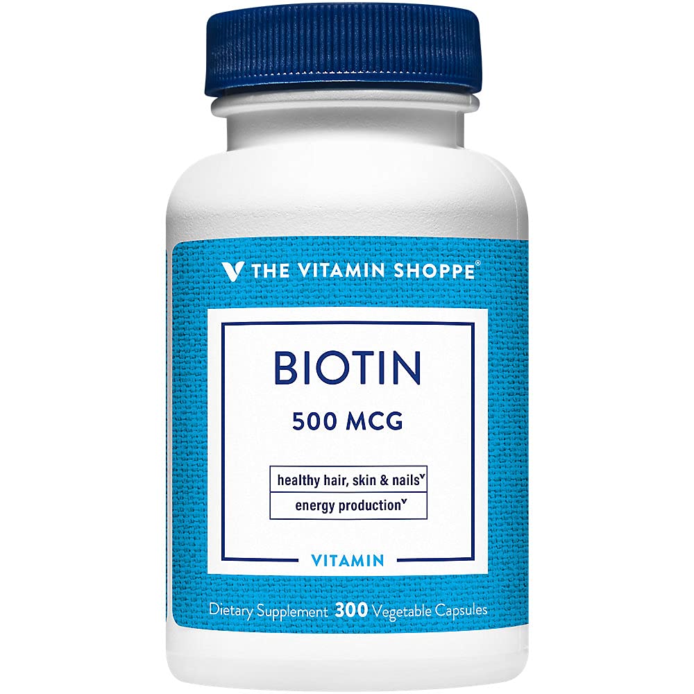 The Vitamin Shoppe Biotin 500 MCG Hair Skin Nails Vegetarian Capsules, 300 Capsules