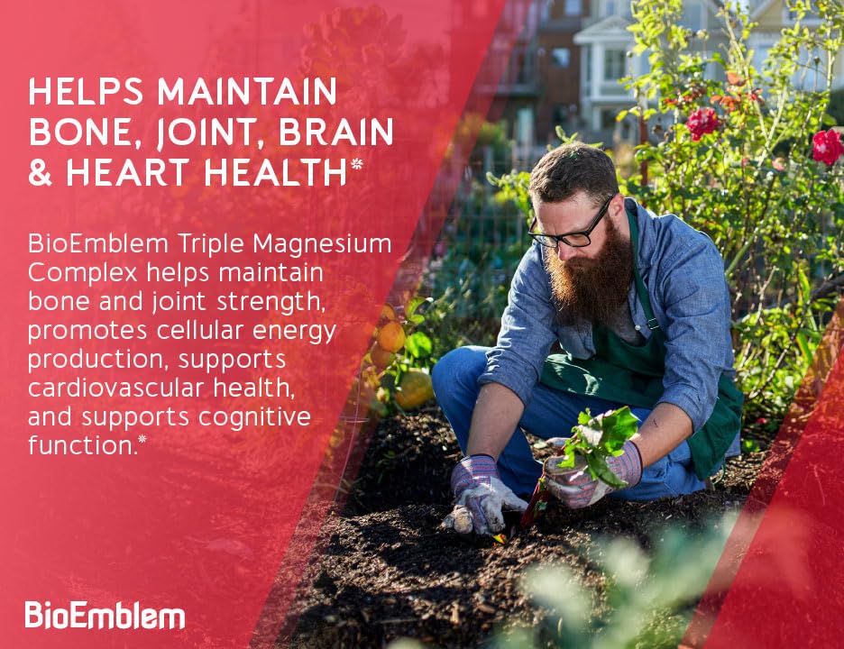 BioEmblem Triple Magnesium Complex | 300mg of Magnesium Glycinate, Malate, & Citrate for Muscles, Nerves, & Energy | High Absorption | Vegan, Non-GMO (180 Capsules)