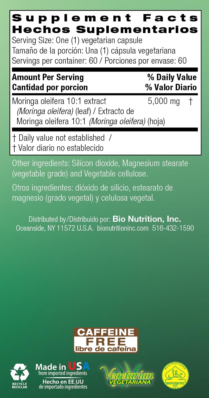 Bio Nutrition Moringa 5000mg Vegetarian Capsules, 60 Count
