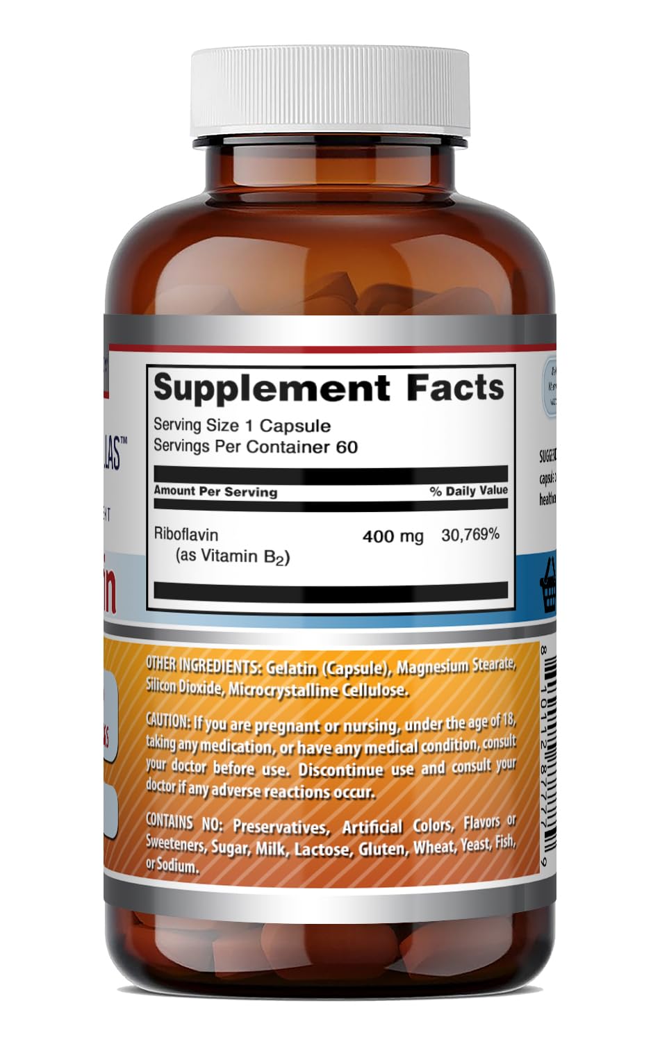 Amazing Nutrition Riboflavin (Vitamin B2) Supplement 400 Mg per Serving Capsule, 60 Capsules