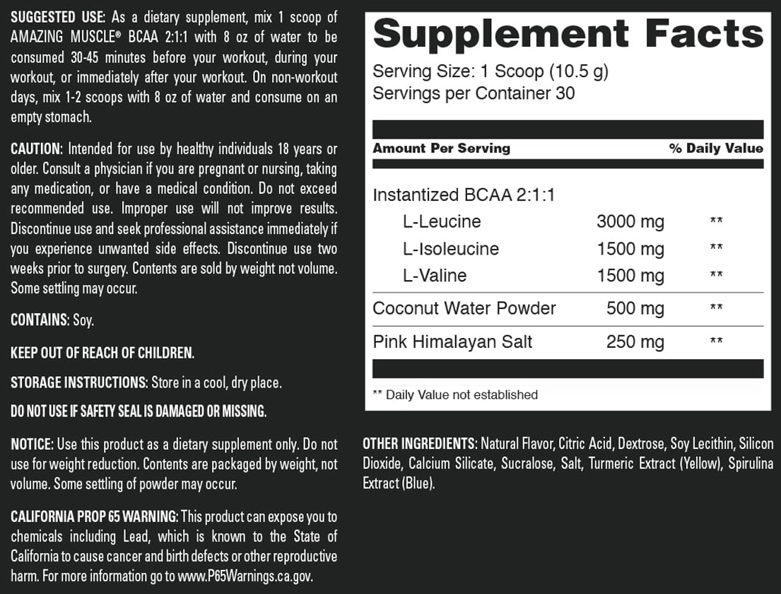 Amazing Muscle BCAA 2:1:1 Powder 11.11 Ounce