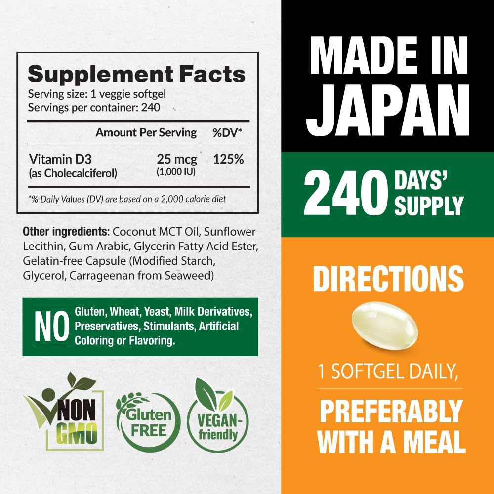 LABO Nutrition Vegan Liposomal Vitamin D3 for Bone Support Softgels 240