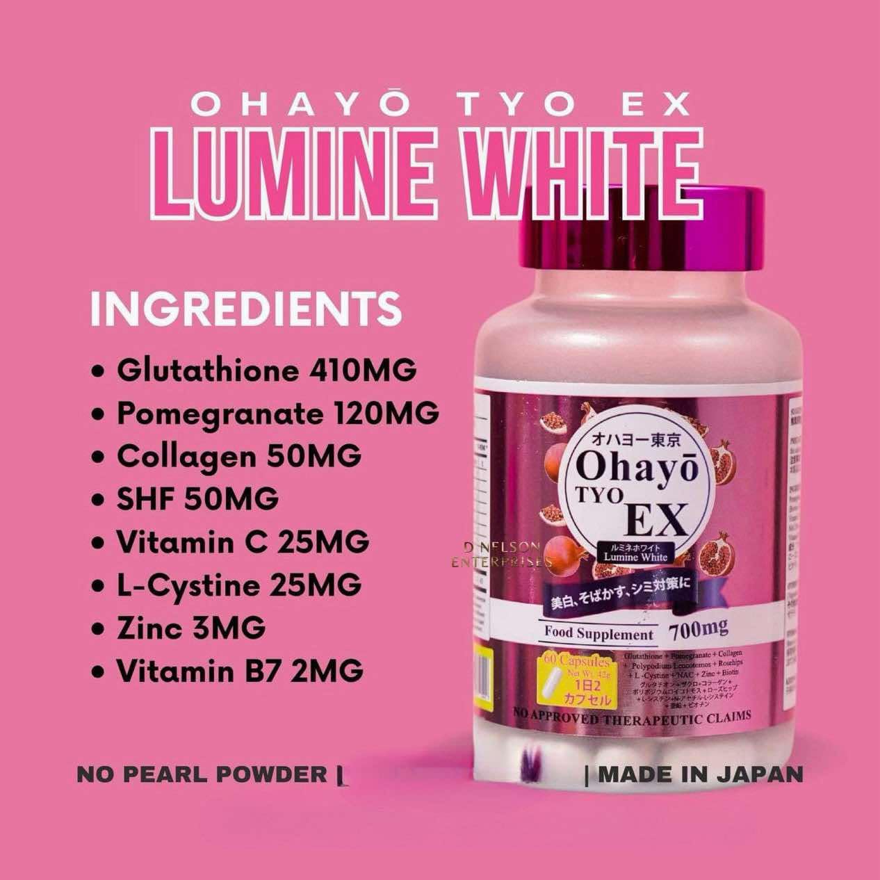 Generic OhayoTYO EX Lumine White Glutathione 700mg Capsules, 60 Count