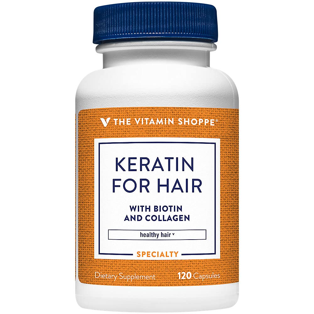 The Vitamin Shoppe Keratin for Hair with Biotin Collagen - Strong Healthy Hair | Hair Luster & Shine, 120 Capsules