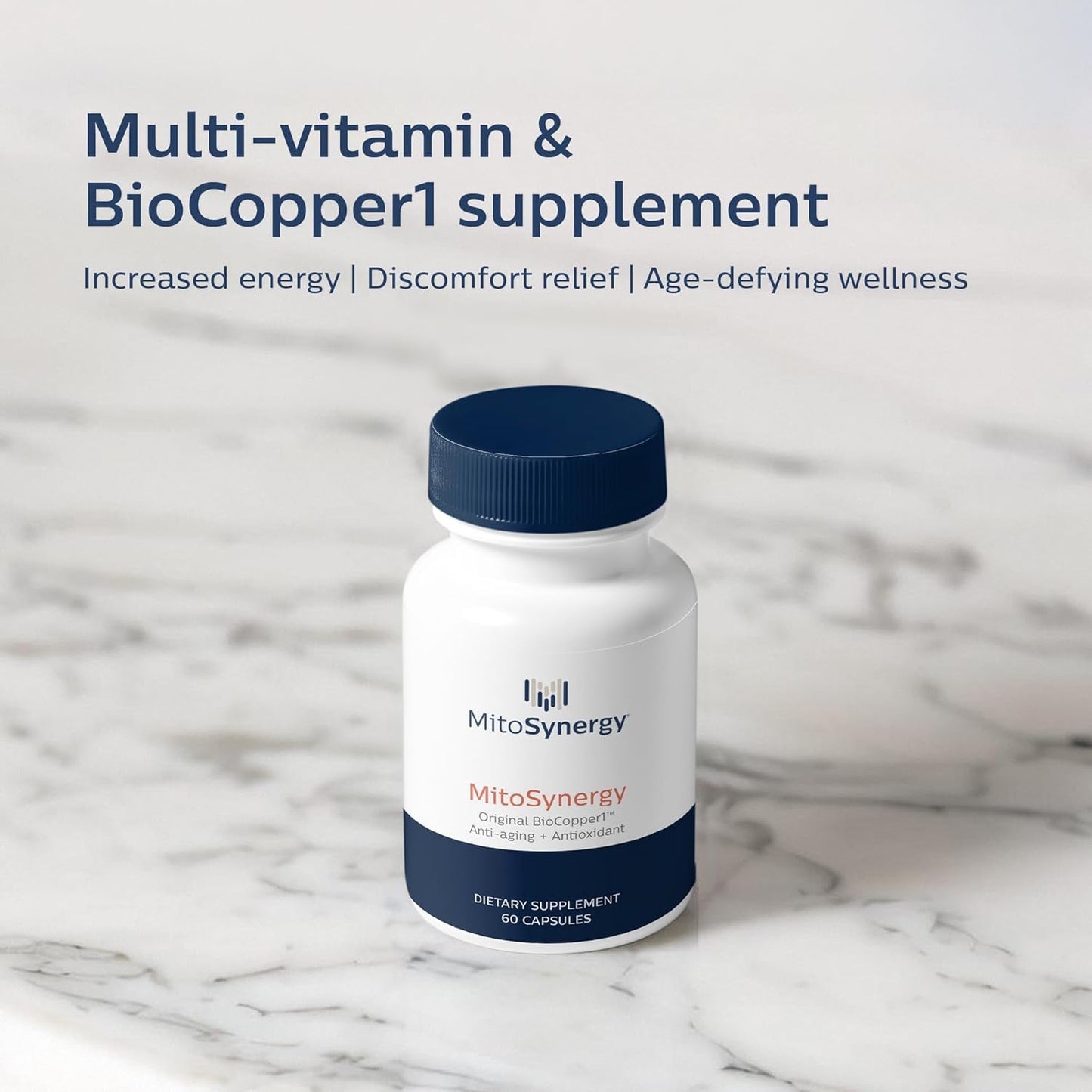 MitoSynergy Original BioCopper1 (Cunermuspir) - BioAvailable Copper MultiVitamin with CoQ10 and d-ribose to Boost NAD+ Supports Mitochondrial ATP Energy Brain and Joint Health Capsule, 60 Count