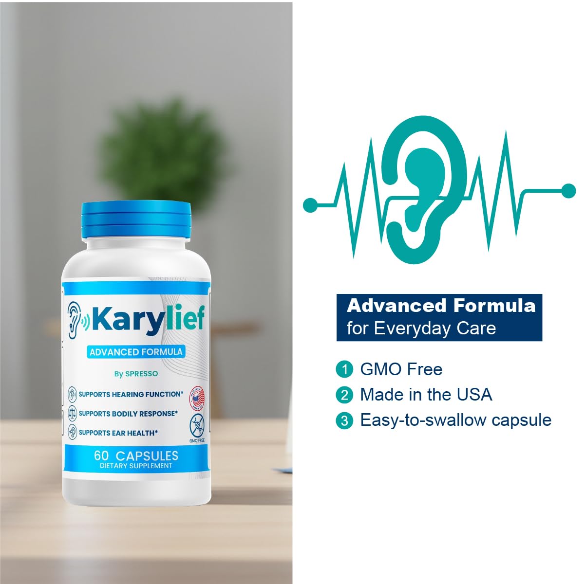 SPRESSO Karylief Capsules Tinnitus & Ear Health Advanced Support Supplement, 60 Capsules