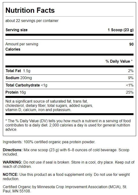 Swanson Pea Protein Powder 100% Certified Organic Non-GMO, 17.6 oz