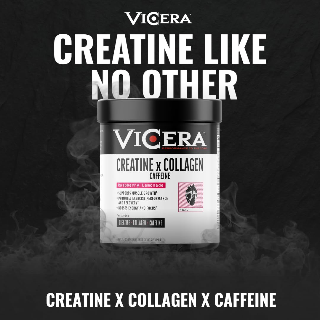 VICERA Creatine x Collagen x Caffeine Powder, Raspberry Lemonade Flavor, 16.4 Oz