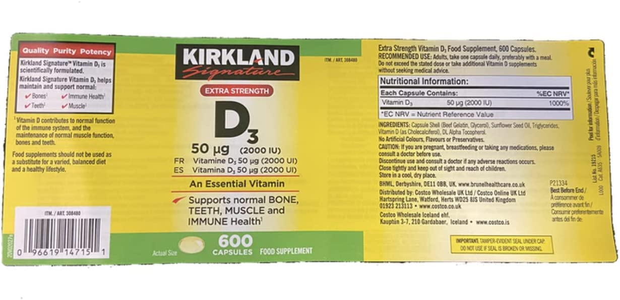 Kirkland Vitamin D3 Maximum Strength Softgels 1200