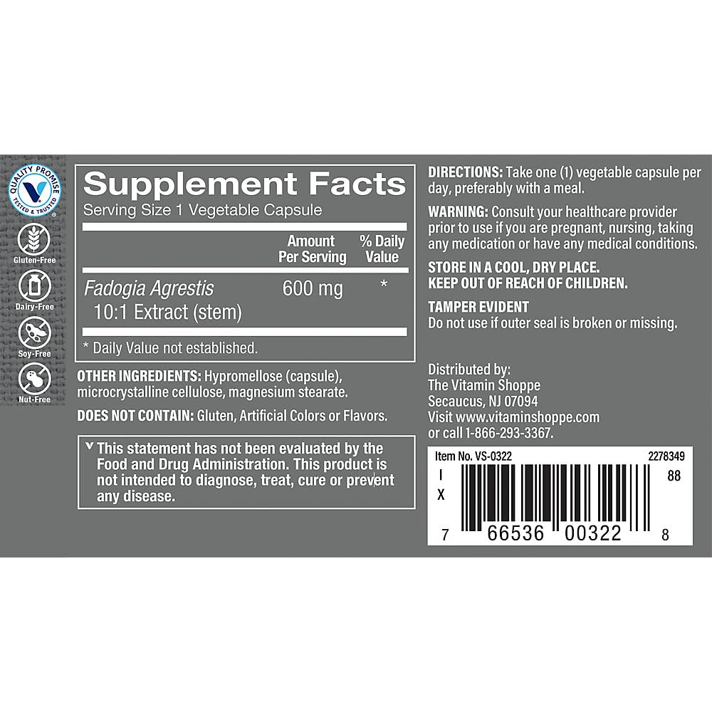 The Vitamin Shoppe Fadogia Agrestis 10:1 Extract Men's Health Support Vegetarian Capsules, 60 Capsules