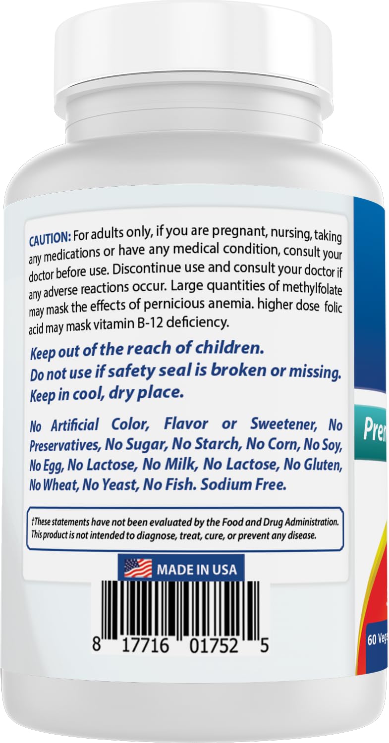 Best Naturals Methyl Folate 7500 mcg (7.5 mg) Veggie Capsule, 60 Count