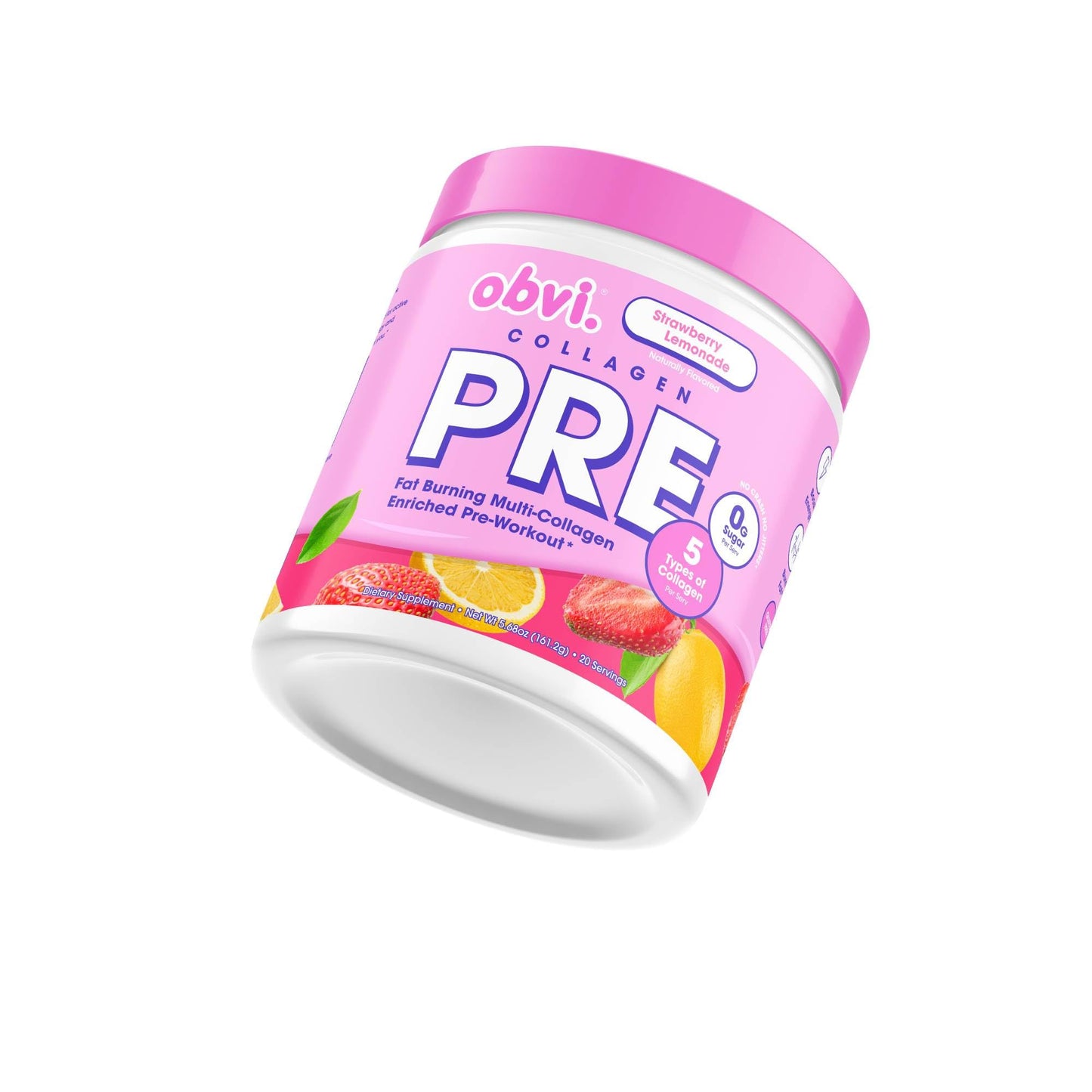 Obvi Pre Workout + Collagen Strawberry Lemonade Powder, 5.71 Ounce