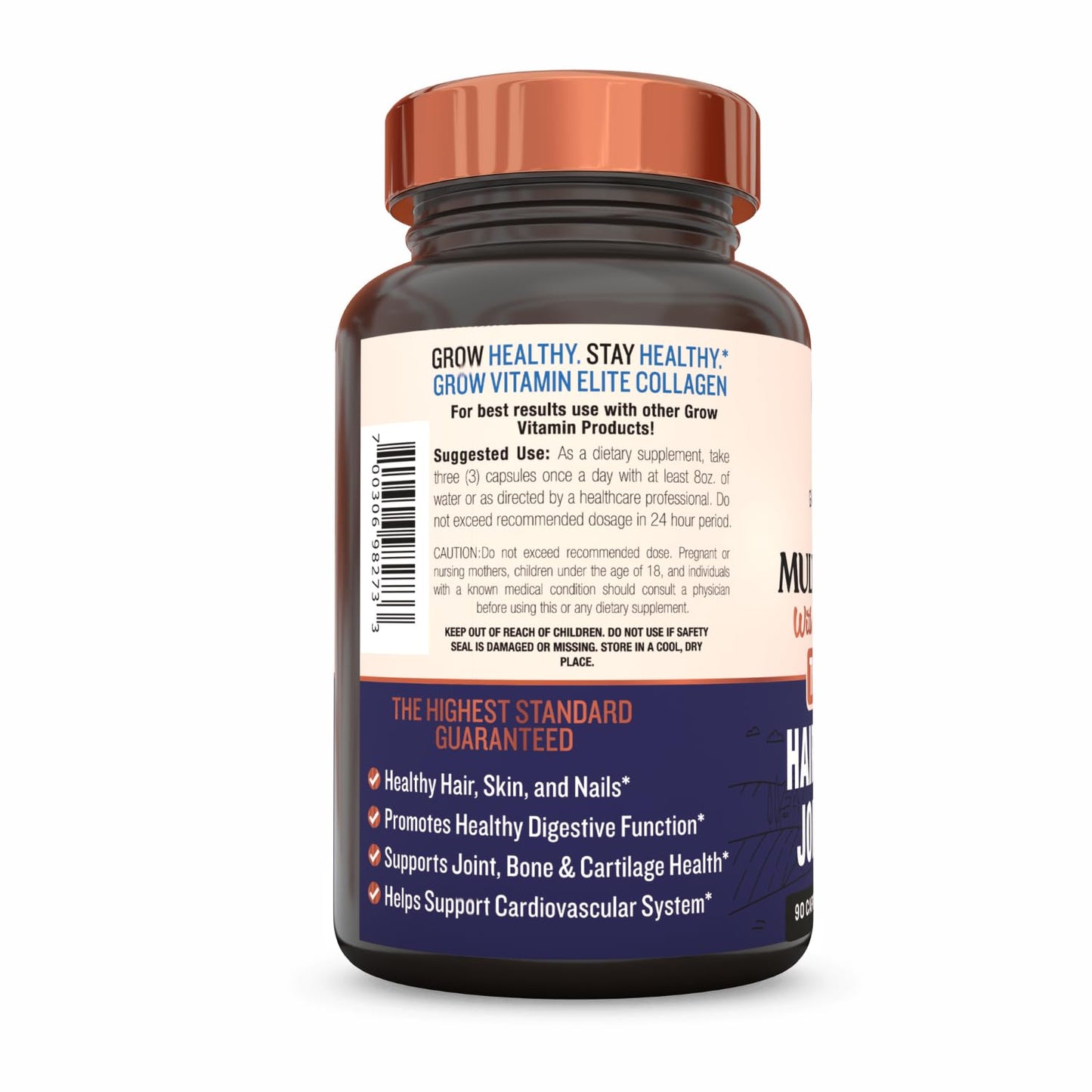 Grow Vitamin Multi Collagen Capsules 1800mg (Types I, II, III, V & X), Non-GMO, Grass-Fed Collagen, Hair, Skin, Nails & Joint Support, 90 Capsules