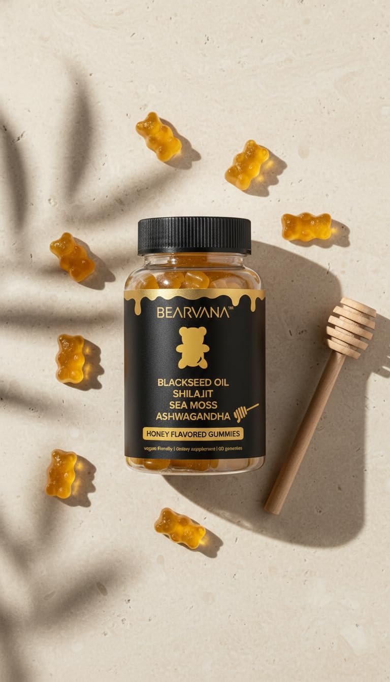 BEARVANA Black Seed Oil Gummies with Shilajit, Sea Moss & Ashwagandha 60 Gummies