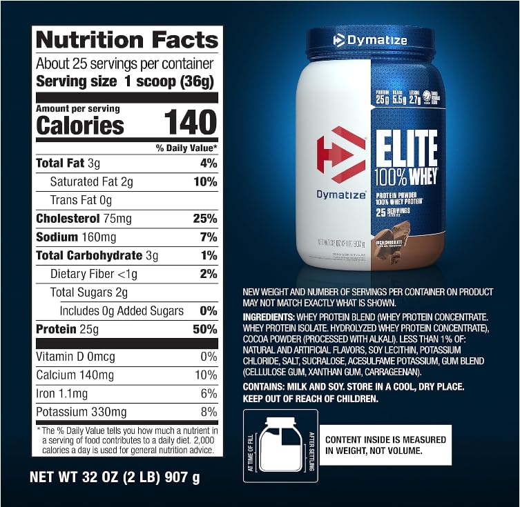 Dymatize Elite 100% Whey Protein Powder Rich Chocolate 32 Servings