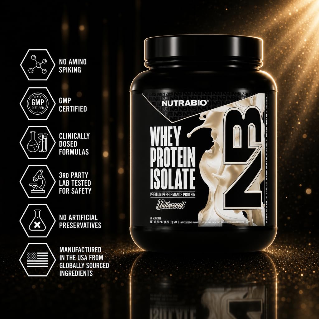 NutraBio Whey Protein Isolate Protein Powder, 20 Servings