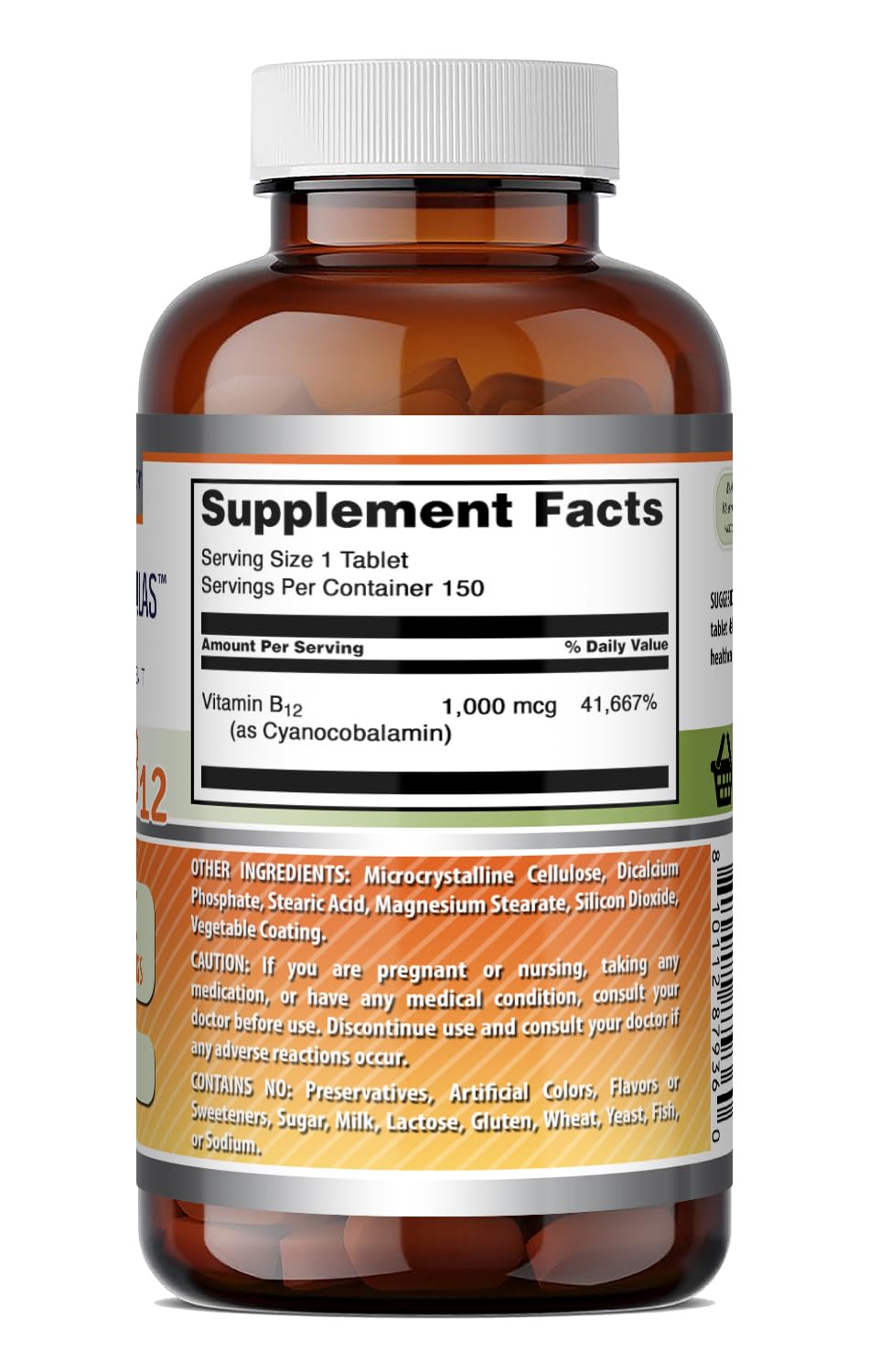 Amazing Nutrition Vitamin B12 (Cyanocobalamin) 1000mcg per serving, 150 Tablets