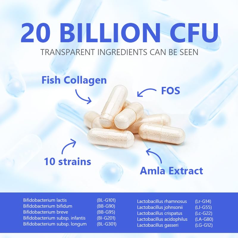 Ausalli Gastrointestinal Probiotics Flora-Focus 20 Billion CFU, 10 Probiotic Strains with Amla Extract, 60 Capsules