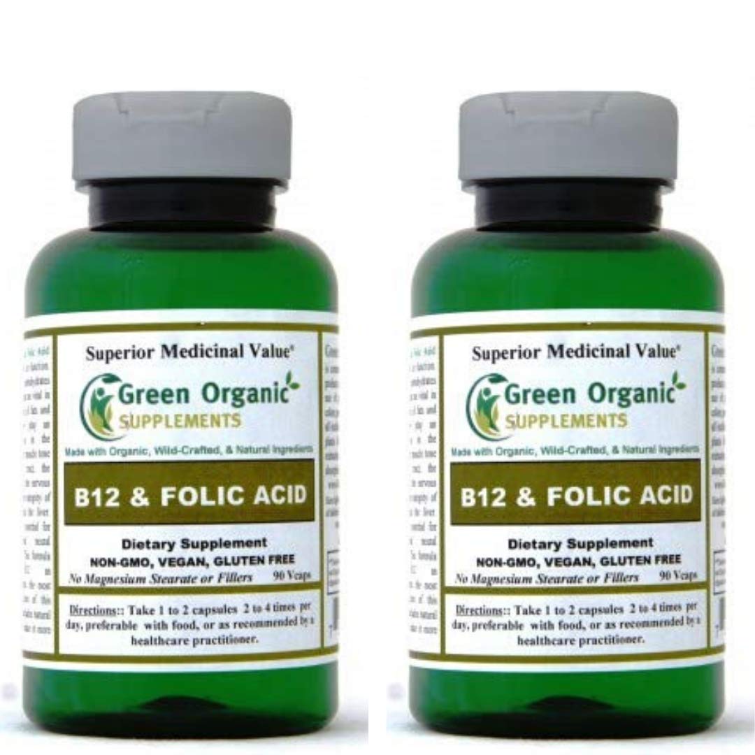 Green Organic Supplements Vitamin B12 & Folic Acid 1000mcg Capsule, 90 VCaps