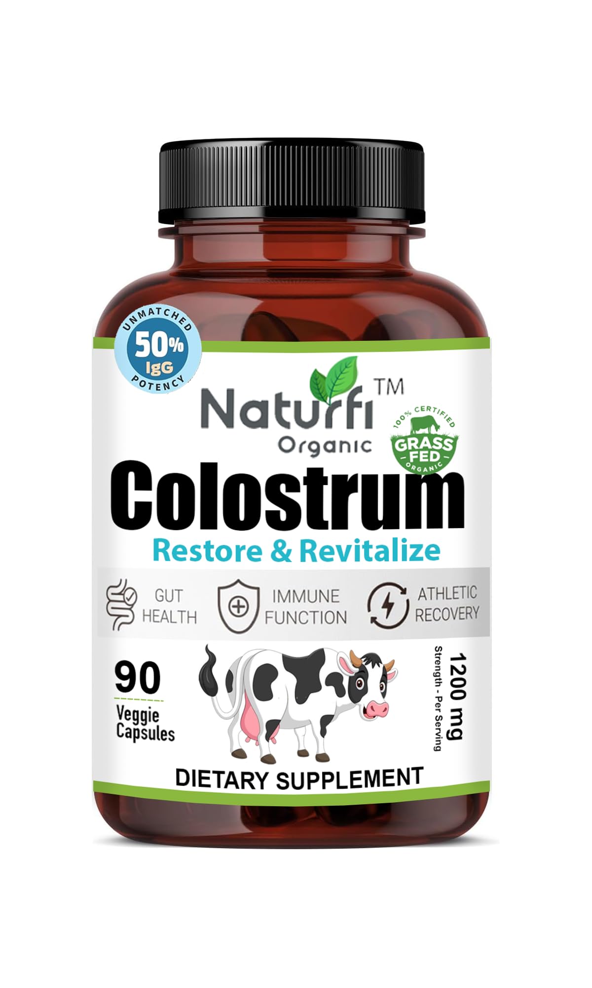 Naturfi Organic Bovine Colostrum 50% IgG, 1200 mg, Capsules, 90 Count