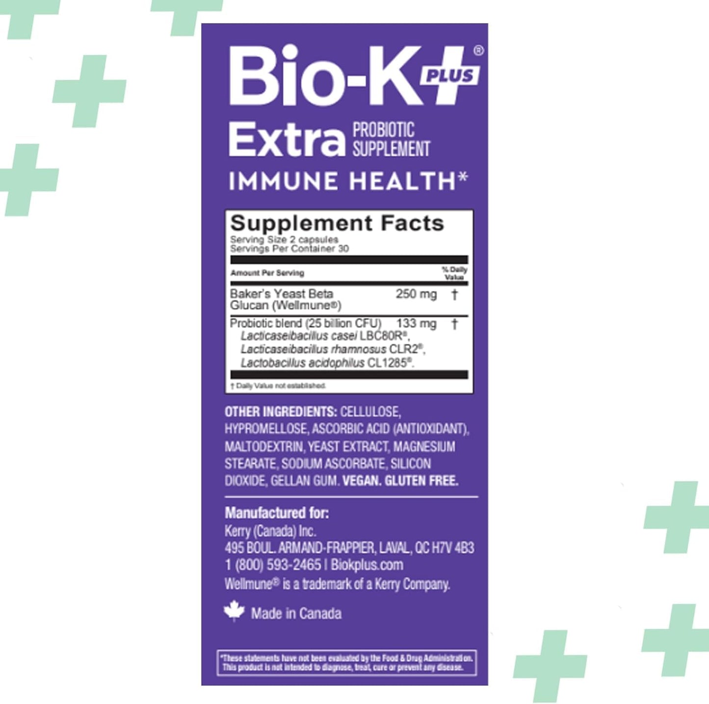 Bio-K Plus Probiotic for Immune Health with Wellmune, Delayed Release Probiotic Supplement, 25 Billion CFU, Vegan, 60 Capsules