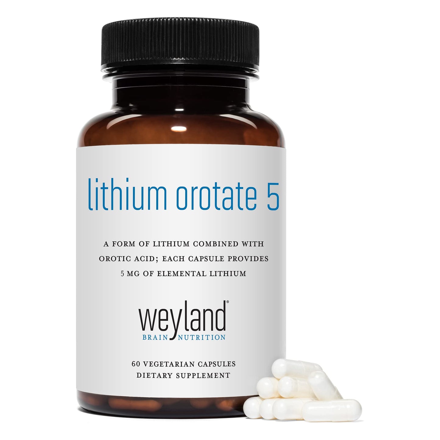 Weyland Brain Nutrition Lithium Orotate 5mg Elemental Lithium Capsules, 120 Count