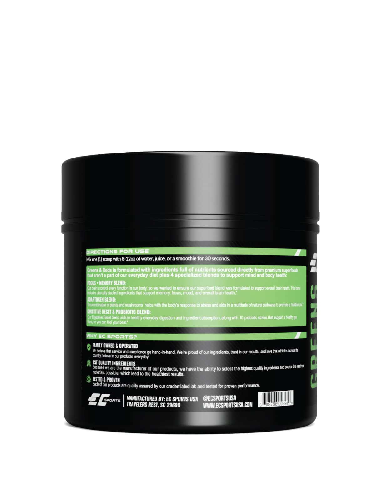 EC Sports Greens & Reds Blend Peach Berry Supplement Powder 537