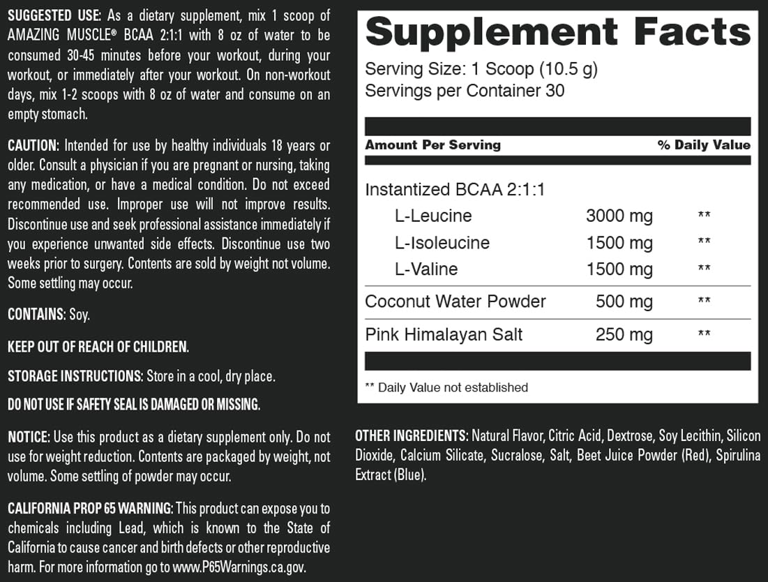 Amazing Muscle BCAA 2:1:1 Powder, 315 Grams