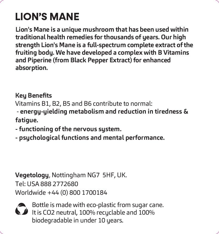 VEGETOLOGY Lions Mane Supplement Capsule 60 Count