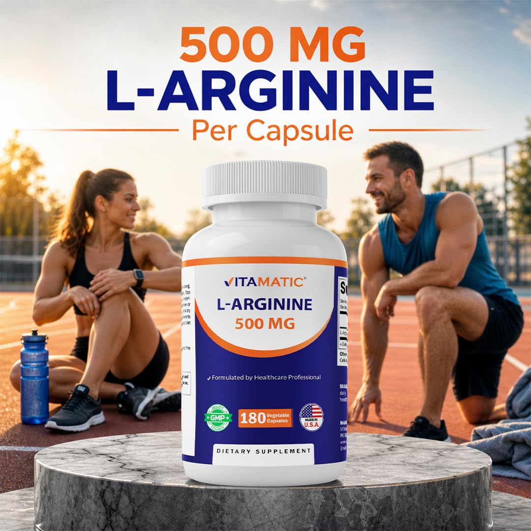Vitamatic L-Arginine 500mg Capsules, 180 Count