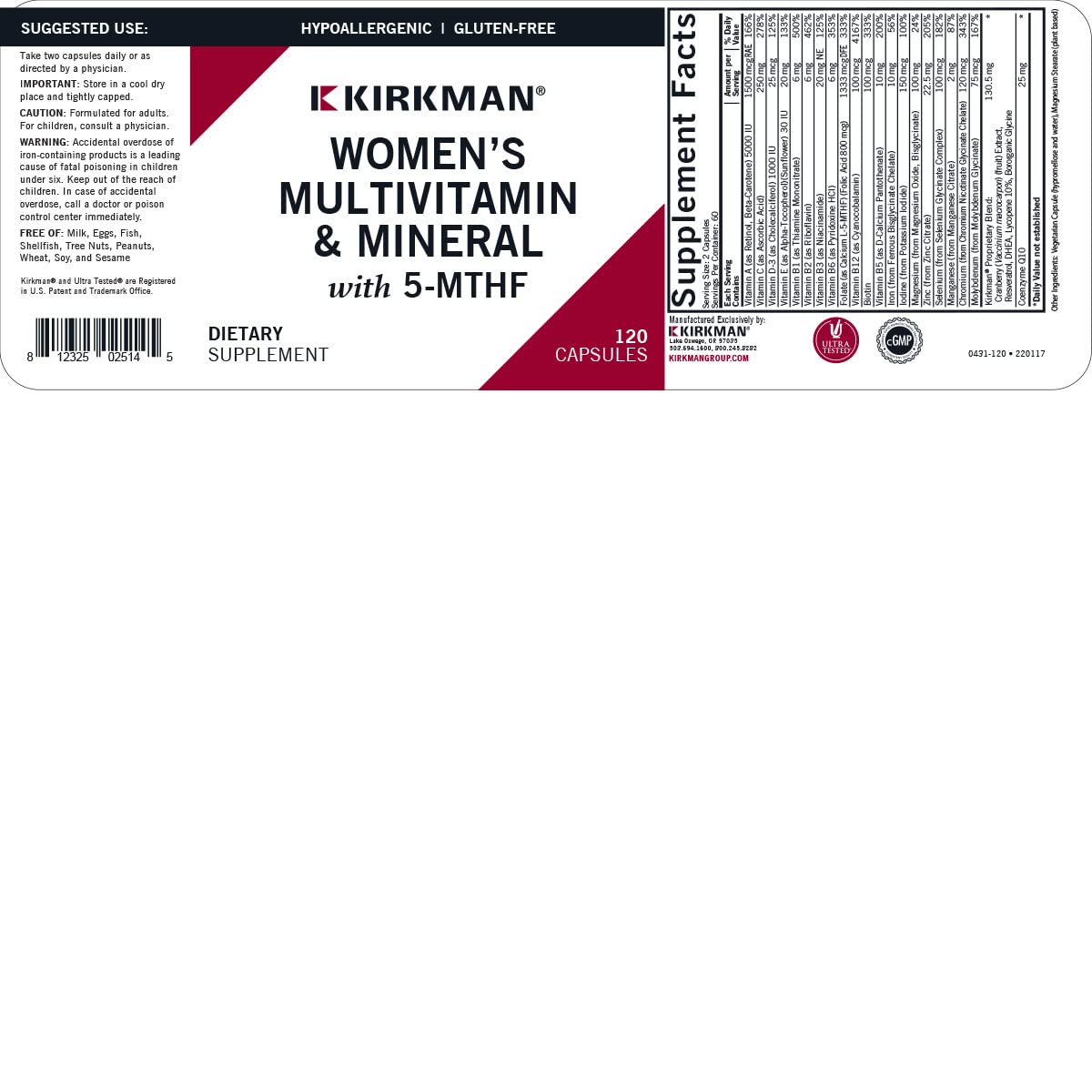 Kirkman Women's Multivitamin & Mineral with 5-MTHF Capsule 120 Count