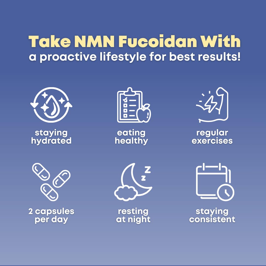 SOLNUVI NMN 500mg & Fucoidan with Trans-Resveratrol, Liposomal Vitamin C, Chaga, Reishi & Maitake Mushroom Extract - NAD+, Mitochondrial Health, 60 Capsules