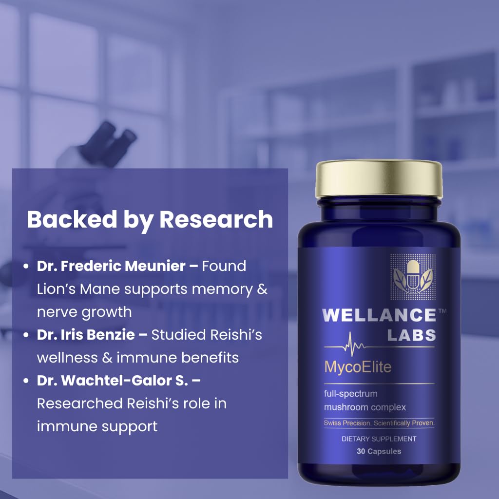 Wellance Labs MycoElite Full-Spectrum Mushroom Complex, Lion's Mane, Chaga, Reishi, Cognitive Support Capsules 30 Count