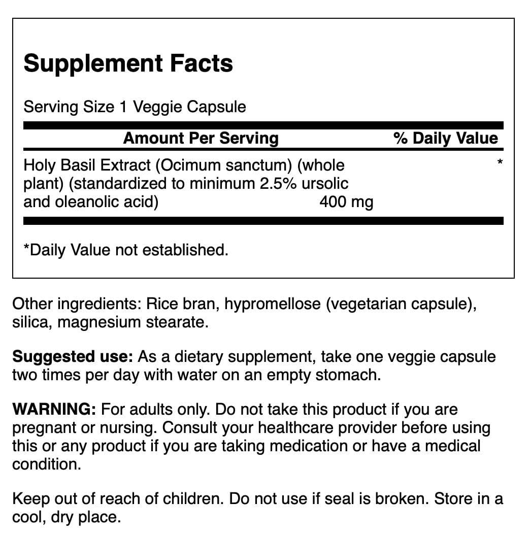 Swanson Holy Basil (Tulsi) Extract 400 mg Capsules, 60 Capsules
