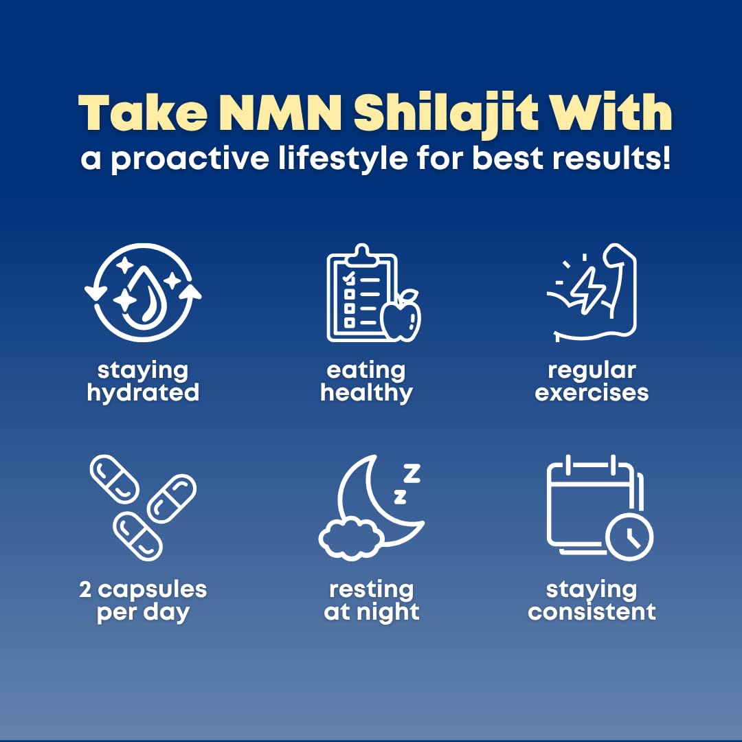 SOLNUVI NMN 500mg & Himalayan Shilajit 50% Fulvic Acid Supplement Capsule, 90 Capsules