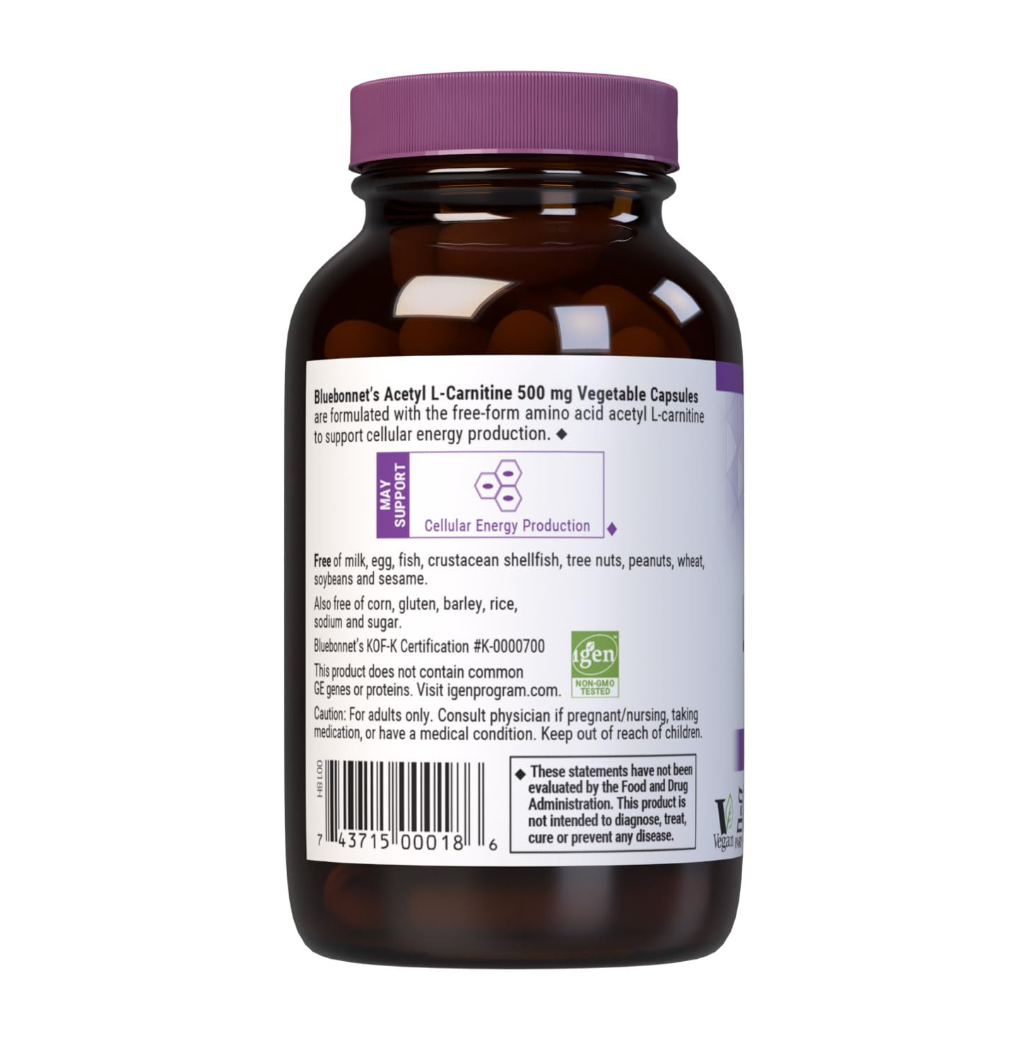 BlueBonnet Acetyl L-Carnitine 500 mg Capsules, 60 Count