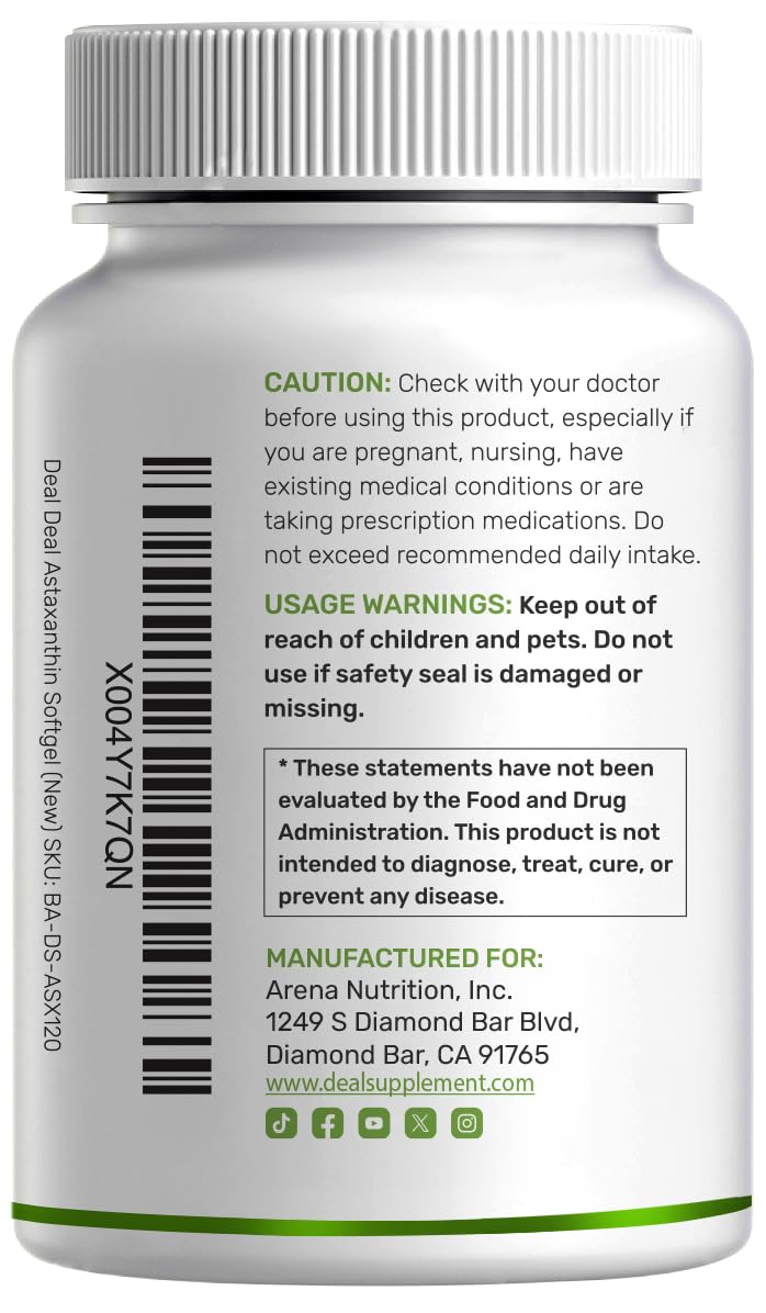 DEAL SUPPLEMENT Astaxanthin 12 mg Per Serving Softgels, 120 Count