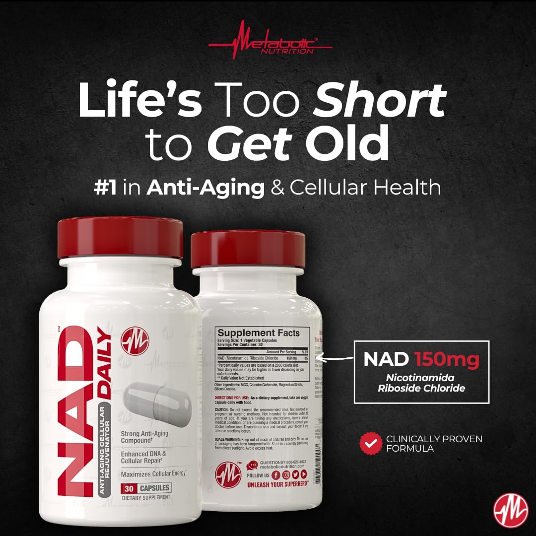 Metabolic Nutrition NAD Daily 150mg Anti-Aging Cellular Rejuvenator Capsules 30 Count