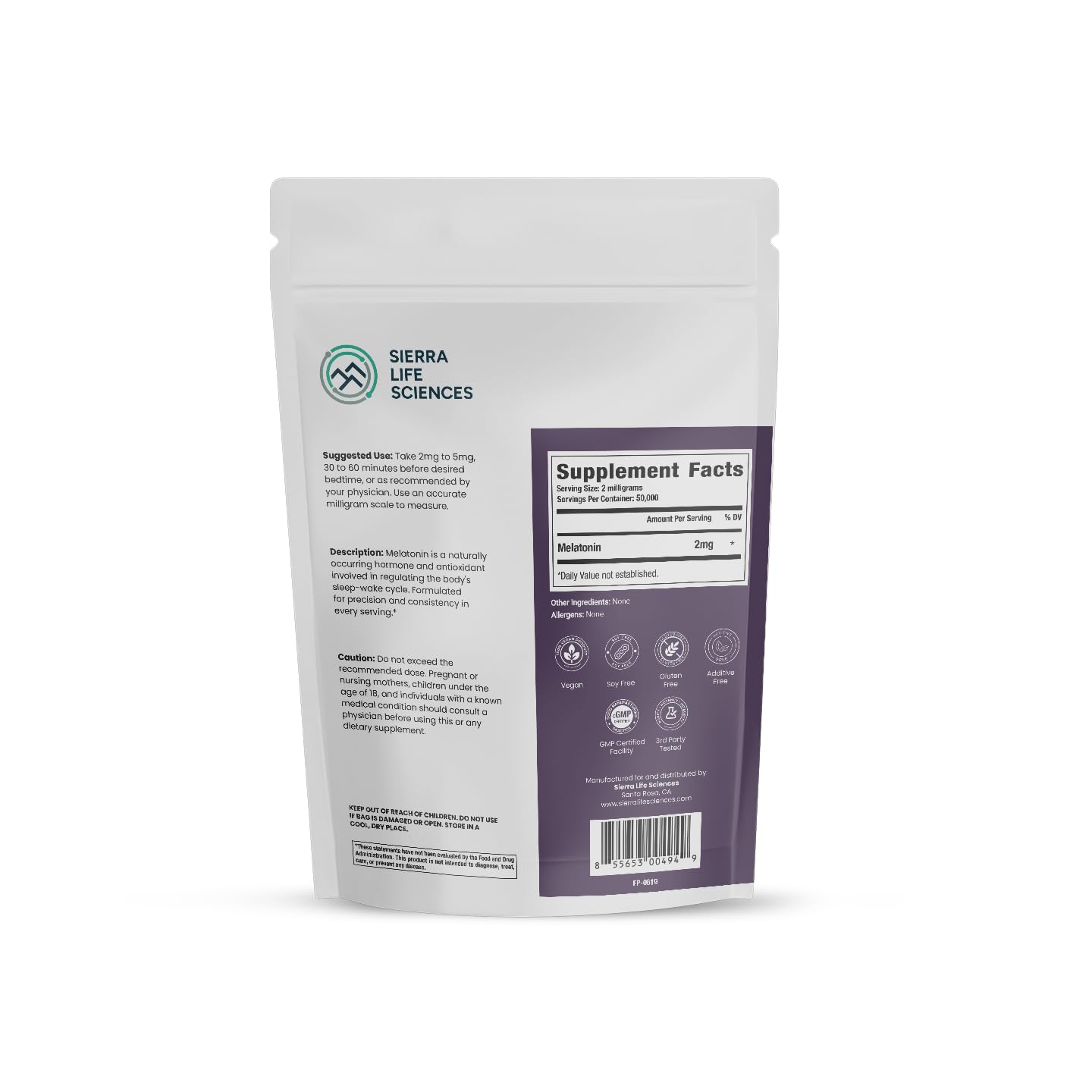 SIERRA LIFE SCIENCES Melatonin Powder Bulk Sleep Aid 3.52 Ounce